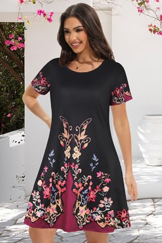 Image of Summer Dresses for Women Casual Tshirt Short Sleeve Floral Sundress Beach Cover Ups with Pockets 2026