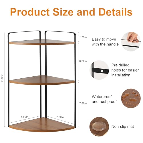 Image of 3 Tier Corner Bathroom Counter Organizer, Countertop Organizer, Makeup Organizer Countertop, Bathroom Storage Sink Shelf, Wooden and Metal Counter Shelf (Light Brown)