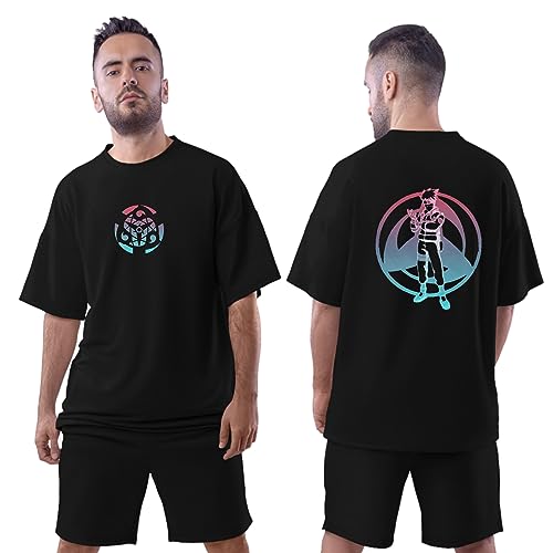 Image of Be Crazy Oversized Loose Baggy Fit Drop Shoulder Half Sleeves Pure Cotton Anime Graphic Printed T-Shirt for Men