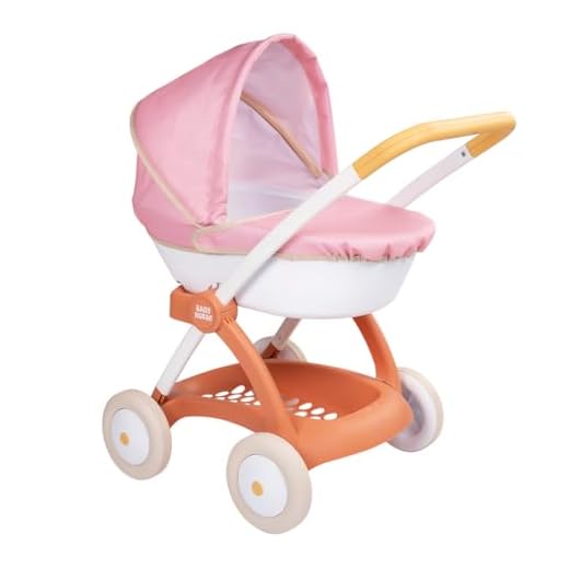 Smoby - Baby Nurse - Landau - pour Poupons et Poupées Jusqu'à 42 cms - Capote Rétractable - Panier de Rangement - A Partir de 18 Mois - Fabrication Espagnole