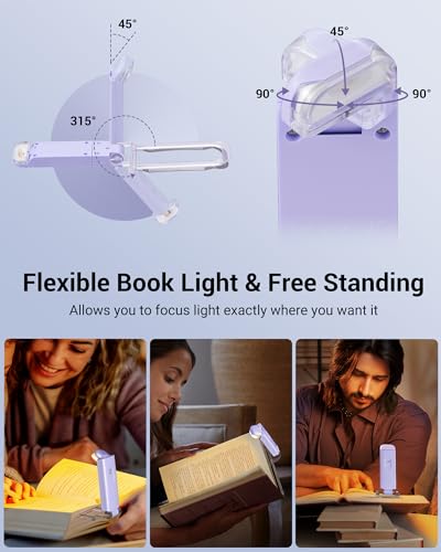 Image of DEWENWILS USB Rechargeable Book Reading Light, LED Clip on Booklight Flexible Reading Lights in Bed, Car at Night, 4 Brightness Adjustable, Perfect for Bookworms, Kids (Purple)