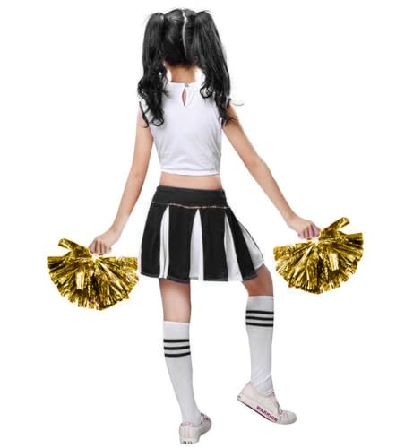 LOLANTA Girls Cheerleader Costume Cheerleading Children Dress Outfit Uniform with PomPoms(Black, 5-6 years, Tag Size 120) - Image 4