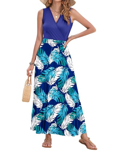 Image of AUSELILY Womens Maxi Dress Summer Sleeveless Wrap Long Dresses with Pockets | V-Neck Wrap Sleeveless Sundress, fits formal, casual, beach, vacation & daily wear