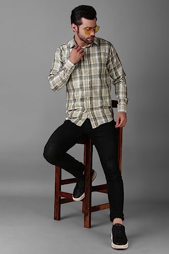 Image of Men's Regular Fit Checked Casual Shirt with Spread Collar
