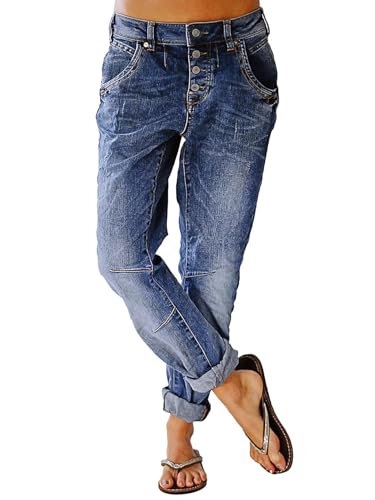 Image of Flamingals Women's Straight Leg Jeans Mid Rise Button Fly Stretchy Wash Stitch Detail 90s Casual Trendy Denim Jeans