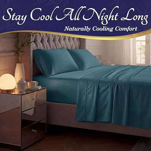 Image of DECOLURE 100% Viscose Derived from Bamboo Sheets Twin Size - Luxury 3 Pc Naturally Cooling Sheets, Ultra Soft Bed Set - Deep 17 inch Pockets, Durable Double Stitching, Oeko Tex Standard (Navy Blue)