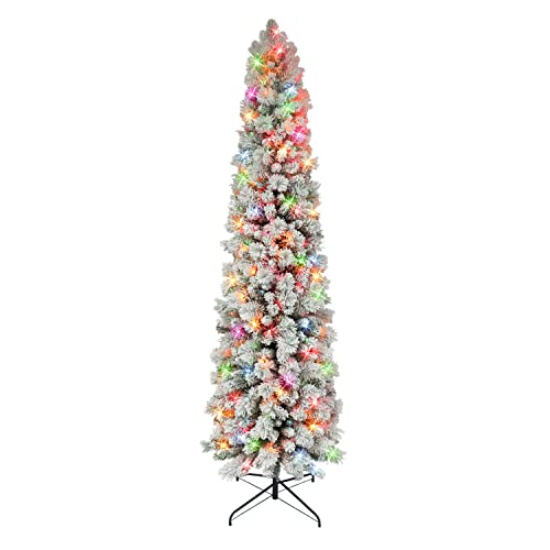 6.5 ft Flocked Portland Pine Pencil Tree with 410 Tips, 300 UL Multi Color Incandescent Lights 6.5 ft Flocked Portland Pine Pencil Tree with 410 Tips, 300 UL Multi Color Incandescent Lights
