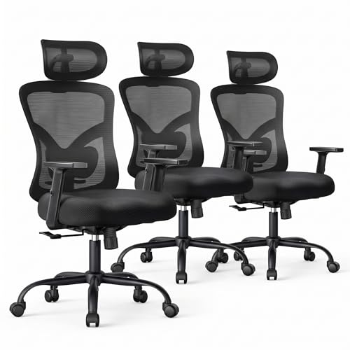 Image of NOBLEWELL Ergonomic Office Chair with Padded Lumbar Support, 2D Headrest, Adjustable Armrests, Upgraded Contoured Seat Cushion, 130 Rocking Tilt, Computer Gaming Chair for Home Office, Pack of 3
