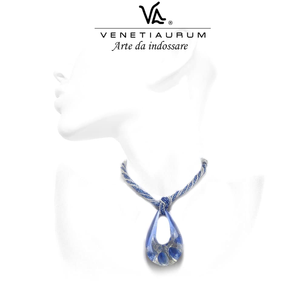 Venetiaurum - Collier ras du cou pour femme avec pendentif goutte en verre de Murano original et argent 925 - Bijou Certifié Made in Italy