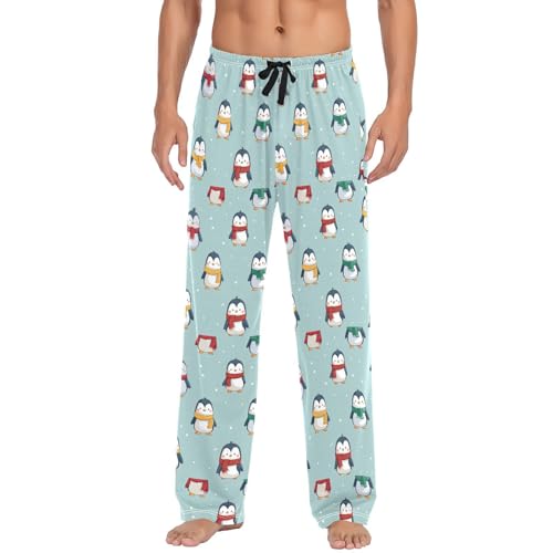 Penguin Wearing Scarf Men's Pajamas Pants Cotton Sleep Bottoms Pants Lounge Sleepwear - S2