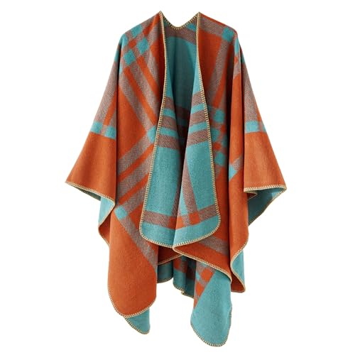 Excefore Ponchos for Women Shawls Wraps Oversized Winter Scarf Women's Knitted Cape Warm Wearable Blanket Long Cardigans Sweater Coats Birthday Gifts for Ladies, Orange