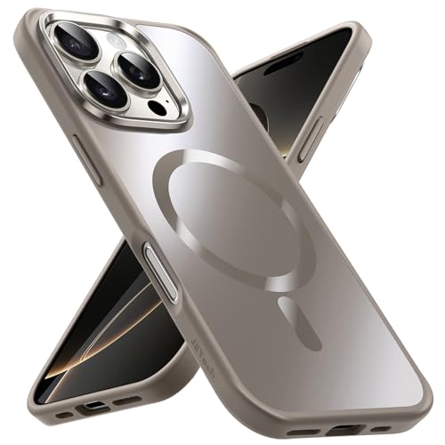 JETech Cover Magnetica per iPhone 16 Pro 6,3 Pollici Compatibile con MagSafe, Lustro Metallico di Lusso Opaca Posteriore Sottile Antiurto Placcatura Cellulare Custodia (Titanio Naturale)