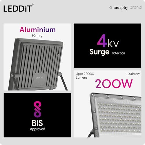 Image of Aster 200W LED Flood Light | IP66 Waterproof Outdoor Flood Light | High Brightness Security Light | Heavy Duty Aluminium Body | Cool White | 2 Year Warranty | Pack of 4