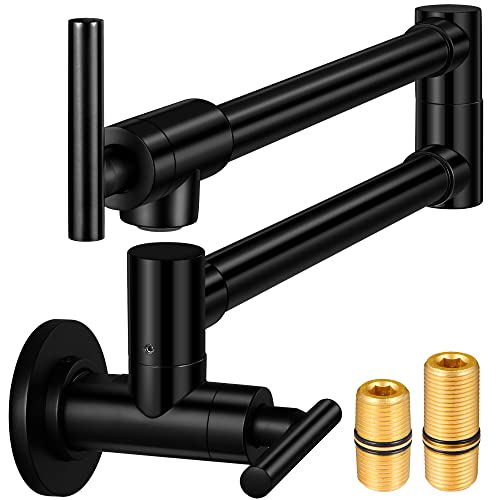 Pot Filler Faucet Wall Mount, 26 Inch Solid Brass Pot Filler, 4 Gpm Kitchen Folding Faucet With Double Joint Swing Arms, Single Hole Two Handles Matte Black Pot Fillers #TOP1