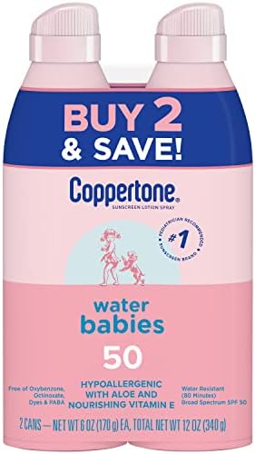 Coppertone WaterBabies Spray On Baby Sunscreen SPF 50, 6 Oz, Pack of 2