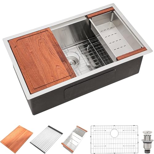 30-Inch-Undermount-Kitchen-Sink-Stainless-Steel-T304-16-gauge-Kitchen-Sinks-Workstation-Handmade-Under-Counter-Single-Bowl-Kitchen-Basin-Deep-30x19x10-Inch 30 Inch Undermount Kitchen Sink Stainless Steel T304 16 gauge Kitchen Sinks Workstation Handmade Under Counter Single Bowl Kitchen Basin Deep 30x19x10 Inch