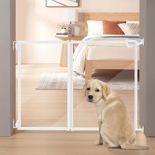 beeNbkks Hardware Mounted Clear Dog Gate (Must Drill to Install) No Bottom Bar Pet Safety Gate for Doorways Hallways Stairs Fit for 28-43.5 Wide Opening 30 Tall Indoor Outdoor Use