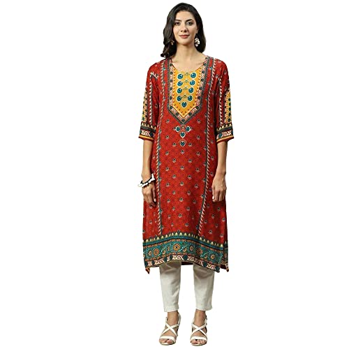 Image of BIBA Women Rayon Regular Fit Liva Straight Printed Kurta