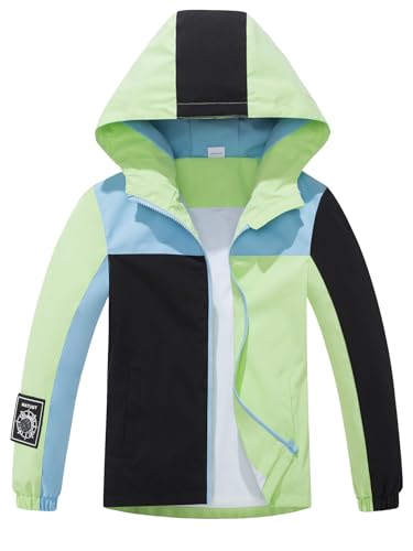 Image of NATUST Boys Girls Lightweight Rain Jacket Mesh Lined Hooded Raincoat Water-Resistant Windbreaker for Kids