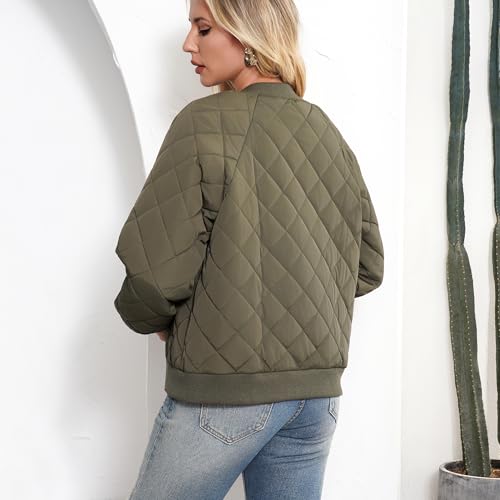 Women's Bomber Jacket - Fashion Quilted Casual Bomber Jakcets Lightweight Zip up Outerwear Jacket with Pockets4