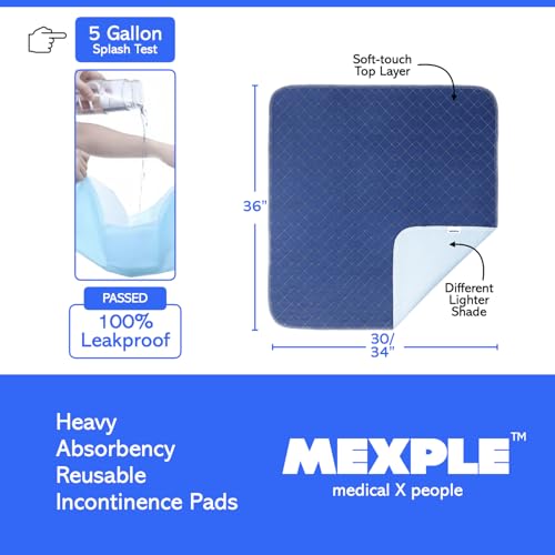 Image of MEXPLE PeeMAXX Cotton Adult Reusable Classic Bed Washable Underpad for Elderly, Heavy Absorbency (34 X 36 Inches) | Leak Proof 4 Layer Design Protects Surfaces for Incontinence Patients