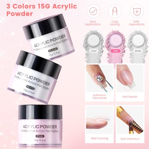 Deciniee Acrylic Nail Kit: Practice Hand Acrylic Powder Set with UV Lamp and Electric Nail Drill-False Nail Tips Manicure Full Set for Beginners Home Salon-Nail Art Decoration Tools in Pink Gift Bag - Image 5