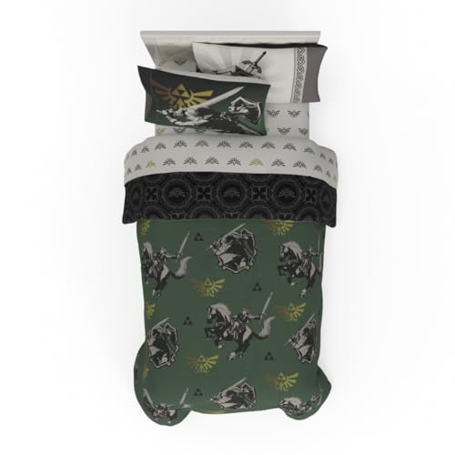 Legend of Zelda Gaming Bedding Set 5 Piece Super Soft Reversible Comforter and Sheet Set with Sham Twin (Officially Licensed Product) by Franco Collectibles