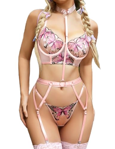 Image of Avidlove Garter Lingerie Sets for Women Sexy with Removable Choker Floral Embroidered Underwire Lingerie (No Stockings)