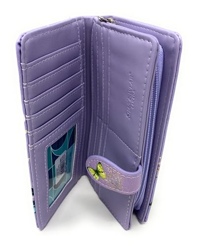 Shag Wear Floral Butterflies Large Insect Wallet for Women and Teen Girls Vegan Faux Leather Purple 7"4
