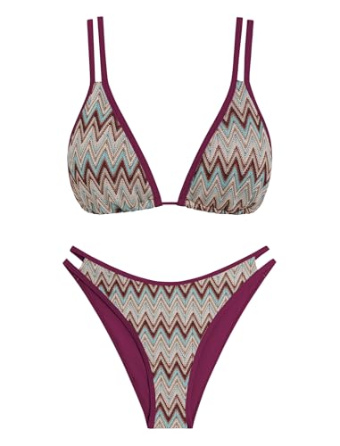 Image of ZAFUL Women Halter Dual Straps Whip Stitch Floral Triangle Bikini Swimsuits
