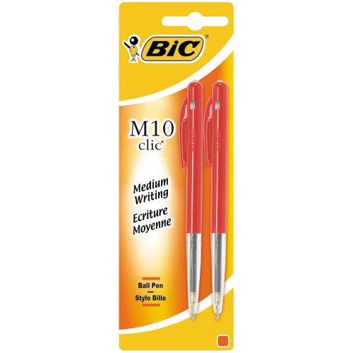 BIC M10 Original Balpennen met Kliksysteem Medium Punt (1,0 mm) - Rood, Pak van 2 Stuks