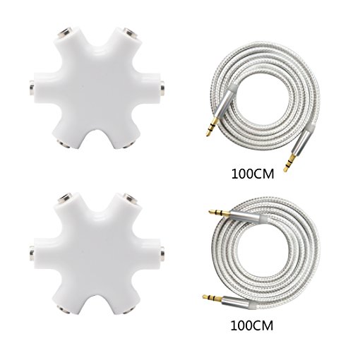 1 a 5 Separador de Audio, Toolove Distribuidor de Auriculares + 1M Cable de Nylon RCA Jack 3.5mm - Divisor para Compartir la Música Auricular para Teléfono Tableta PC / MP3 / MP4 / CD