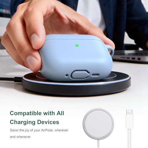 Image of R-fun for AirPods Pro 3rd Generation Case with Cleaner Kit, Soft Silicone Protective Case Cover for Apple AirPod Pro 3 for Women Men, AirPods Pro Case Accessories with Keychain, Sky Blue