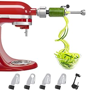 Spiralizer Attachment Compatible with KitchenAid Stand Mixer Comes with Peel Core and Slice Not KitchenAid Brand Spiralizer Attachment 5 Blades