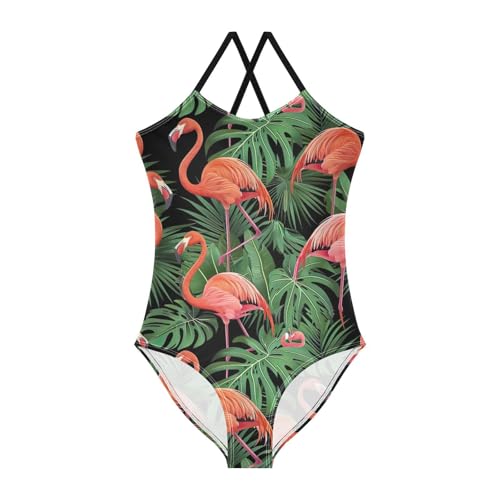 Flamingo Leaves Girls One Piece Swimsuit Beach Swimwear 20855972