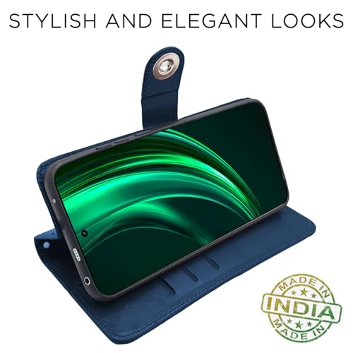 Image of Pikkme Flip Cover Leather Finish | Inside TPU with Card Pockets | Wallet Stand and Shock Proof | Complete Protection Button Flip Case for Realme 13 Plus 5G / Realme P1 Speed 5G (Blue)