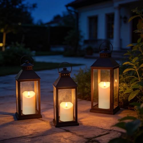 Image of Solar Candles Outdoor Waterproof, Flameless Flickering Pillar Candles 3 Pack 4 inch 5 inch 6 inch, IP65 Solar Powered Dusk to Dawn Sensor with 30+ Hours Long Lasting fo Patio Garden Yard Deck Decor