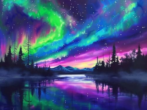 Diamond Painting Lac 60x80 cm : Kit Aurora Complet Débutant