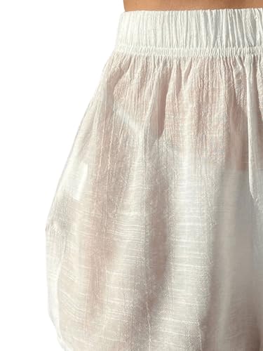 SweatyRocks Women's Elastic Waist Sheer Bikini Bottom Split Hem Solid Cover Up Beach Shorts3