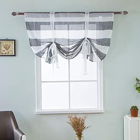 SIMPVALE Grey Sheer Roman Curtain with Tie Up Cover