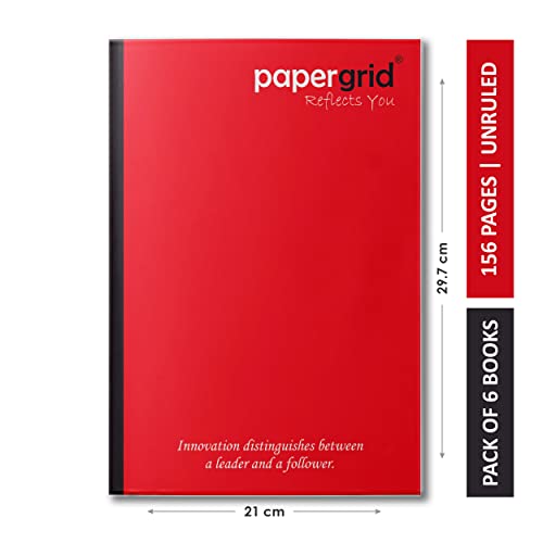 Image of papergrid Notebook - A4 Unruled, 224 Pages, Soft Cover - Pack of 6 Notebook - A4 Unruled, 160 Pages, Soft Cover - Pack of 6