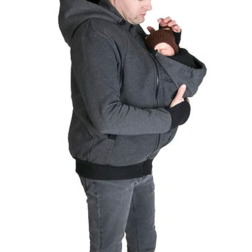 HEGZA 2 in 1 Kangaroo Hoodie Jacket for Dad and Baby, Grey, M