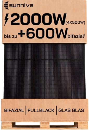 SUNNIVA® Solarpanel, 4x 500 W, FULL BLACK, Bifazial, Glas-Glas, N-Type Solarmodul, PV Module...