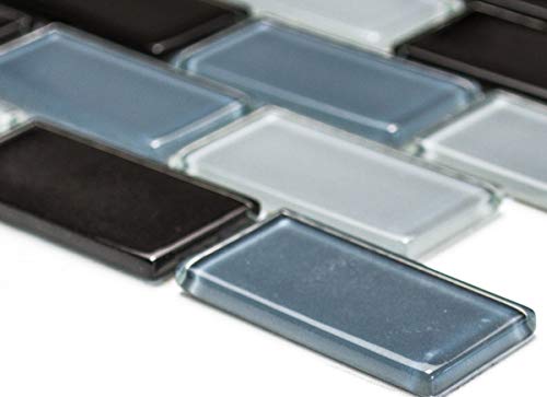Mosaikfliese Transluzent schwarz Brick Glasmosaik Crystal schwarz MOS66-0208_f | 10 Mosaikmatten