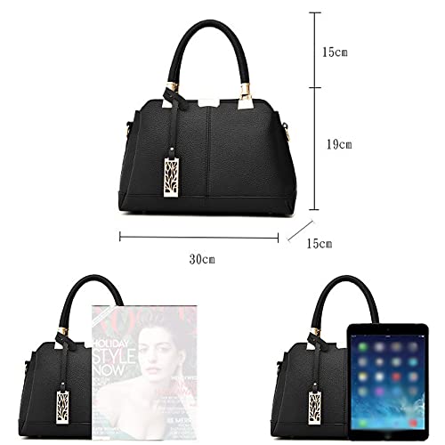 Women Handbag Lychee Pattern Top Handbag Tote Bag Briefcase with Detachable Leather Shoulder Strap2