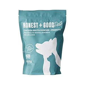 Honest + Good Pets UK’s Chicken Bone Broth + Pre-biotic | Hip & Joint, Digestion, Gut for Dogs & Cats | Dog & Cat Bone Broth | High in Type II Collagen & Fibre | 50 Servings 250g
