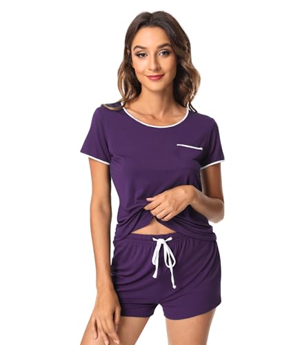 Image of WiWi Viscose from Bamboo Pajamas Set for Women Super Soft Short Sleeve Cooling Summer Plus Size Pjs Sets Sleepwear S-4X