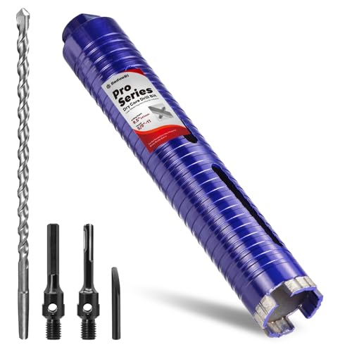 Image of 1-3 /4 inch Core Drill Bit with Pilot Bit & Adapters(SDS Plus and 1 /2 inch Hex), 5 /8 inch-11 Thread, 9.5 inch Depth, Upgraded-Welded Segments Diamond Core Bits for Concrete, Masonry, Brick Block