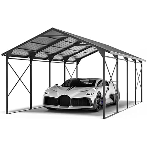 ALAULM 12x22 FT Heavy Duty Carport Galvanized Steel Roof & Reinforced Frame, Durable Metal All Weather Carport Garage for Cars,Trucks,Boats,and Tractors Cover