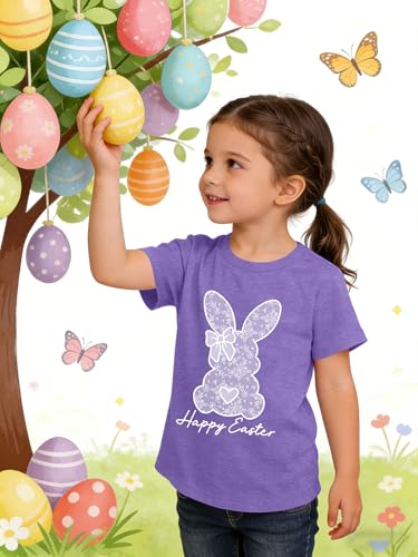 Image of Ithalt Kids Easter Shirts for Girls Cute Bunny Graphic Tshirt Easter Long Sleeve Tops 5-14y